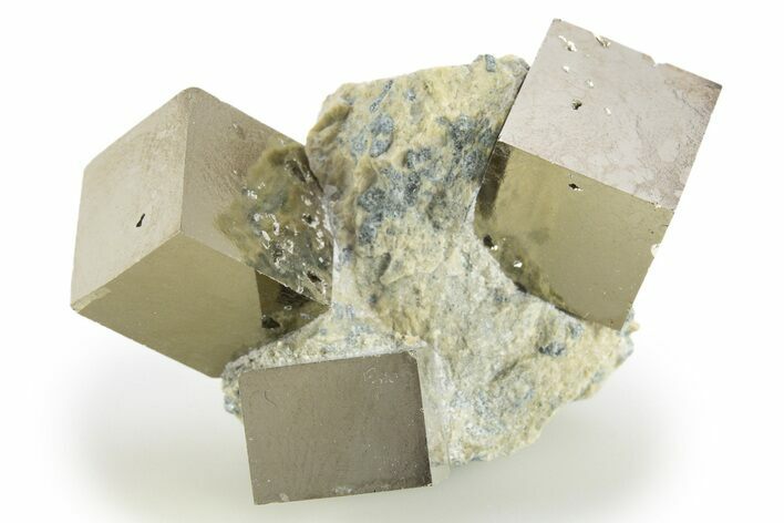 Three Natural Pyrite Cubes In Rock - Navajun, Spain #304010